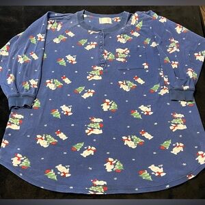 UC Vtg Cabernet Blue Polar Bear Christmas Snowflake Sleep Top Women’s 4XL